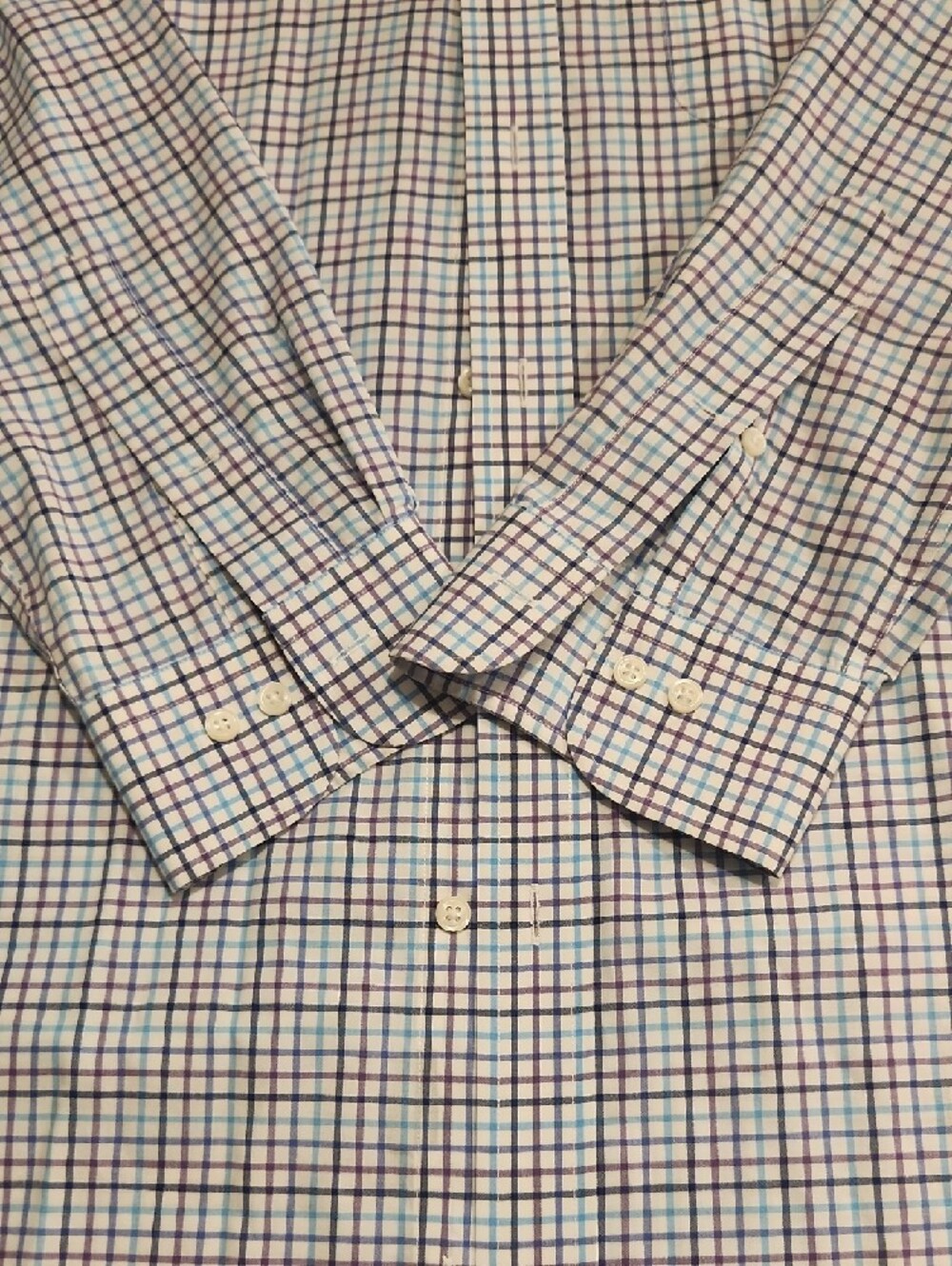 Lauren Ralph Lauren Blue and White Plaid Long-Sleeve Dress Shirt - Picture 2 of 3